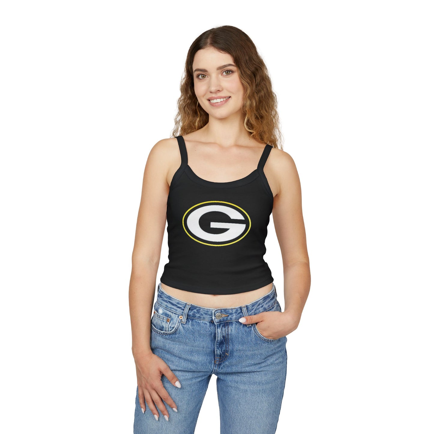 Vintage Football Helmet Tank Top — "Greenbay Packers" Retro Sports Crop (Black)