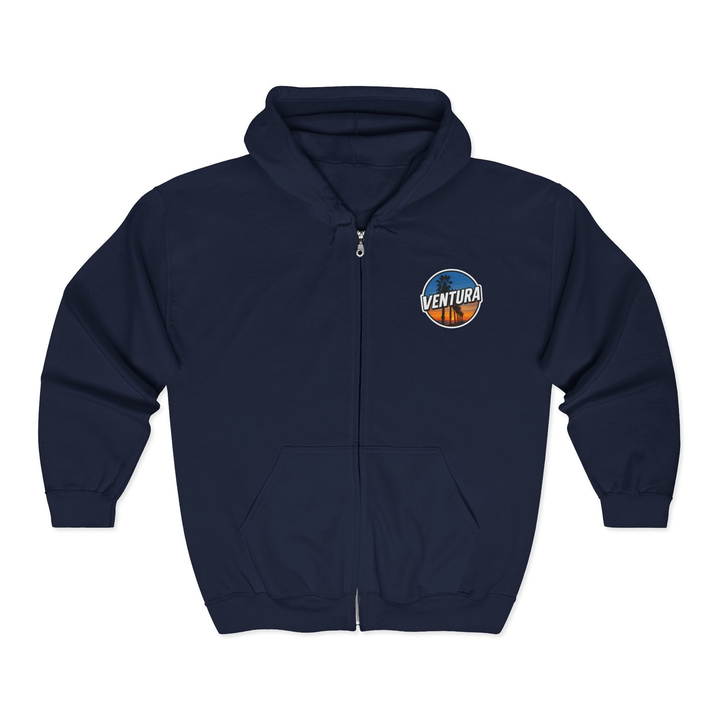 Ventura Surfer's Point Sunset Palm Zip Navy Hoodie — California Full‑Zip Navy Sweatshirt