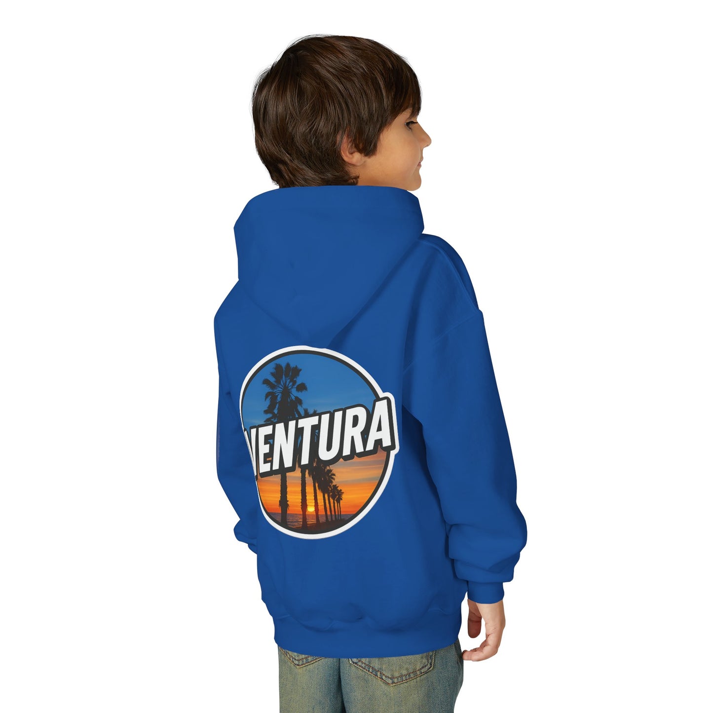 Ventura Surfer's Point Sunset Youth Hoodie — Beach Graphic (Royal Blue)