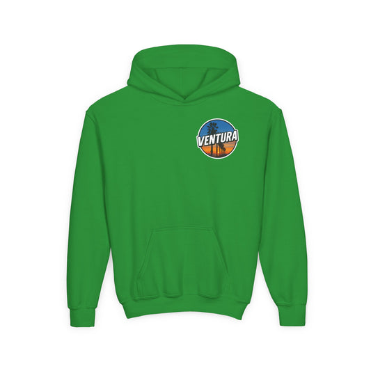 Ventura Surfer's Point Sunset Youth Hoodie — Beach Graphic (Green)