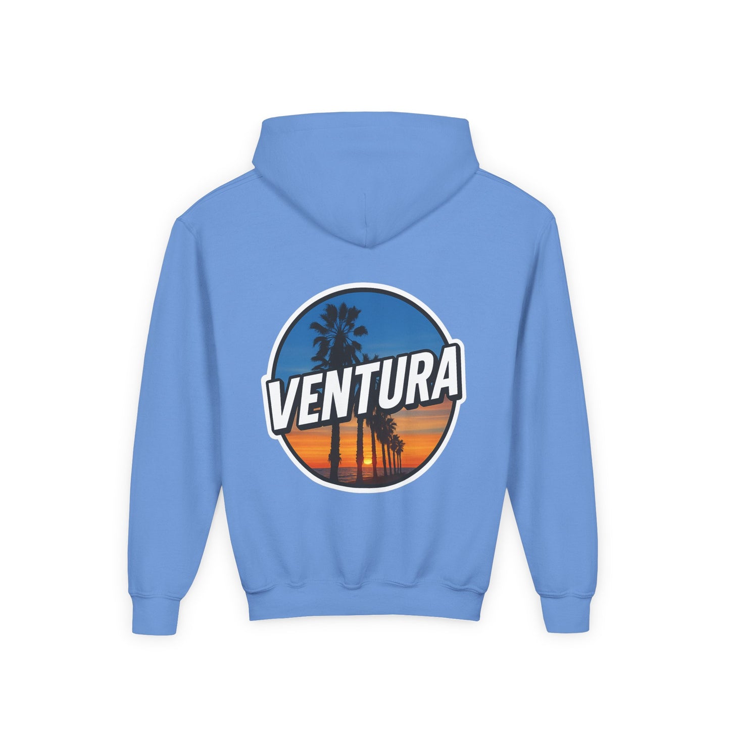 Ventura Surfer's Point Sunset Youth Hoodie — Beach Graphic (Light Blue)