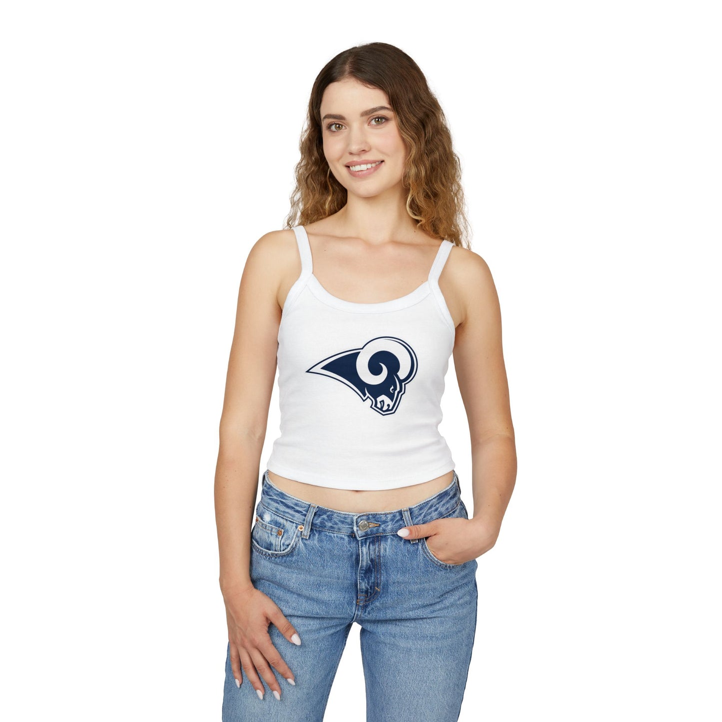 Los Angeles Rams Retro Helmet Women's Spaghetti Strap Tank (White)