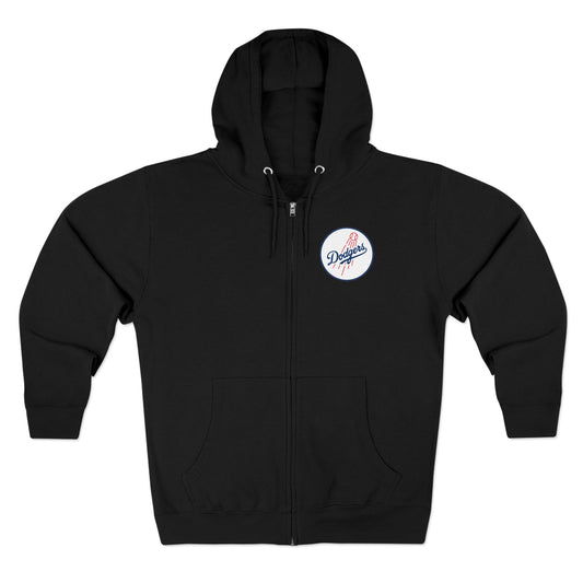 Dodgers Round Logo Zip Hoodie — Black Baseball Fan Hoodie