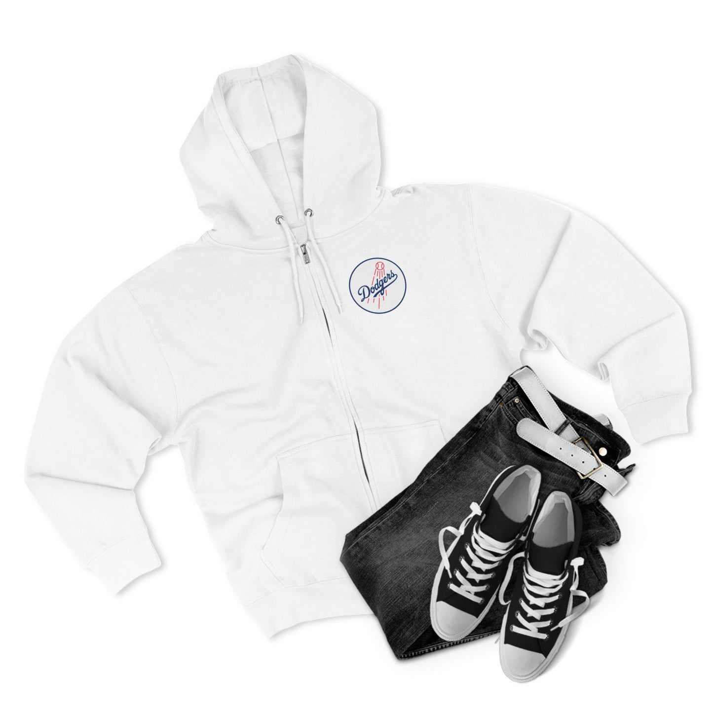 Dodgers Retro Logo Zip Hoodie (White)