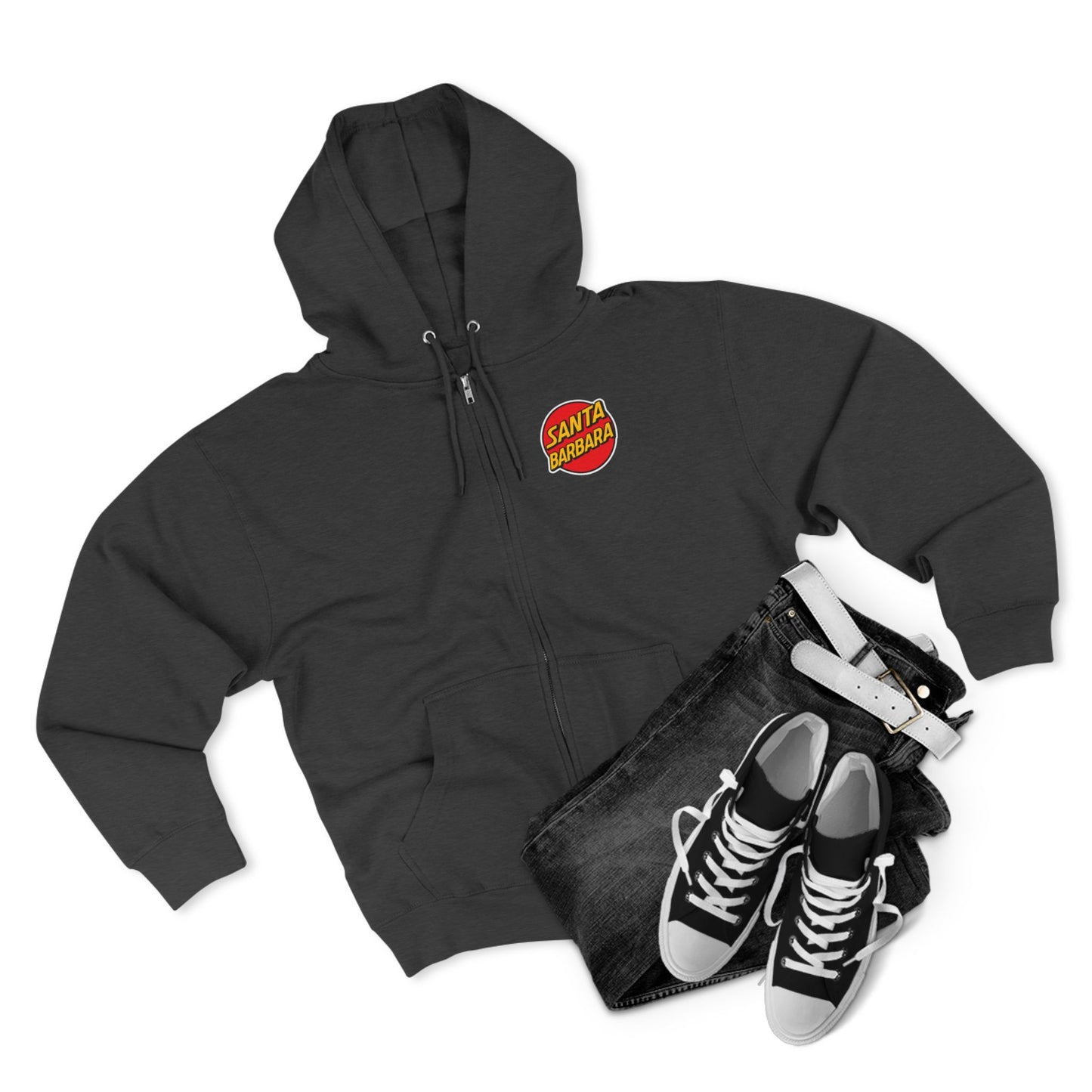 Santa Barbara Red Logo Hoodie — Dark Heather Zip Hoodie