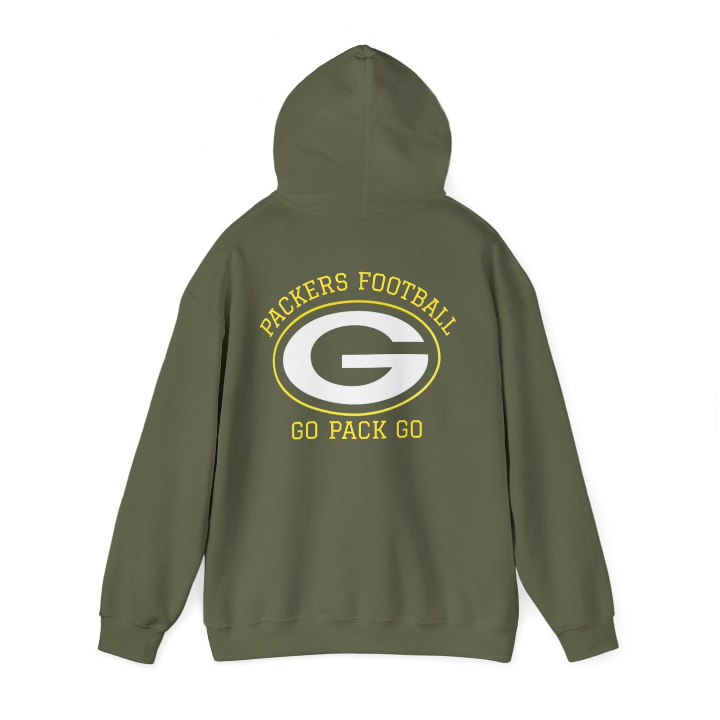 Green Bay Packers Football "Go Pack Go" Hoodie — Team Logo Sweatshirt for Fans (Military Green)
