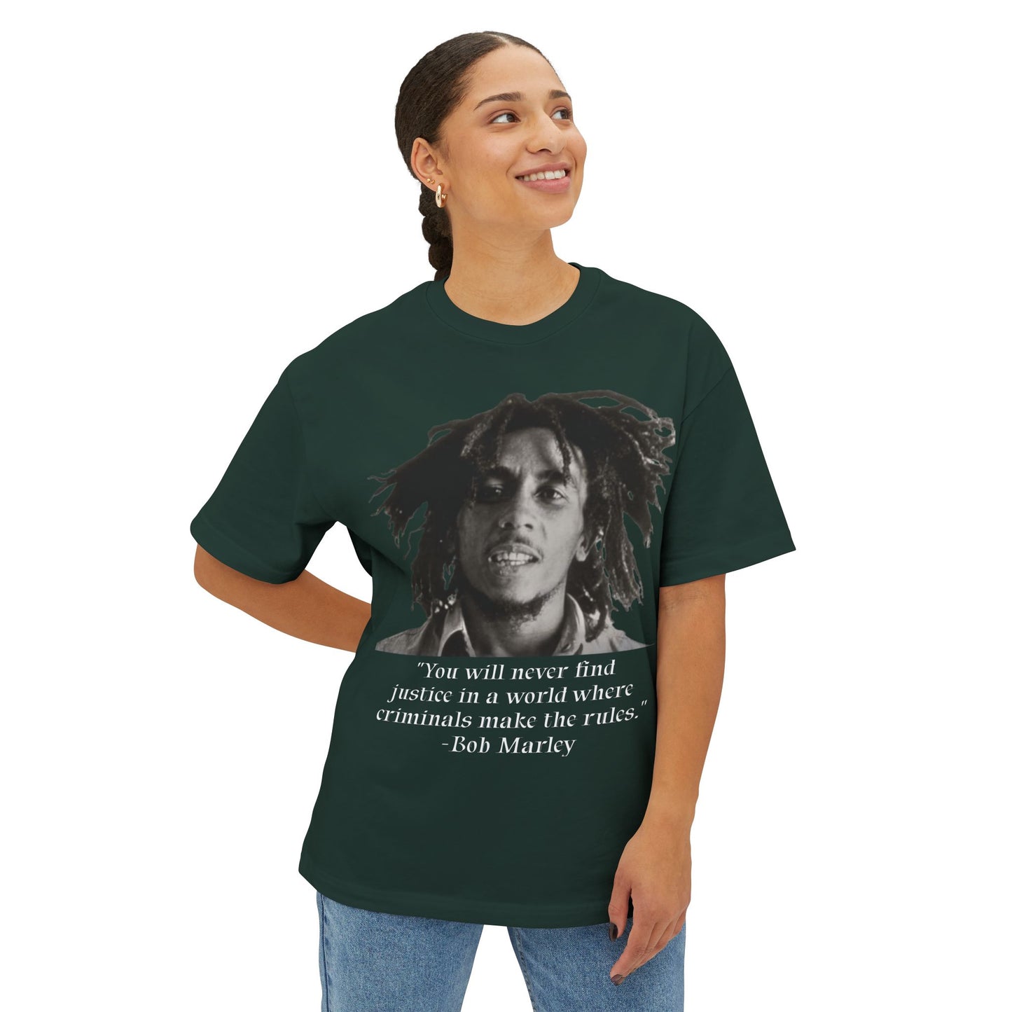 "No Justice" Graphic Tee — Social Justice Statement Shirt (Forest Green)