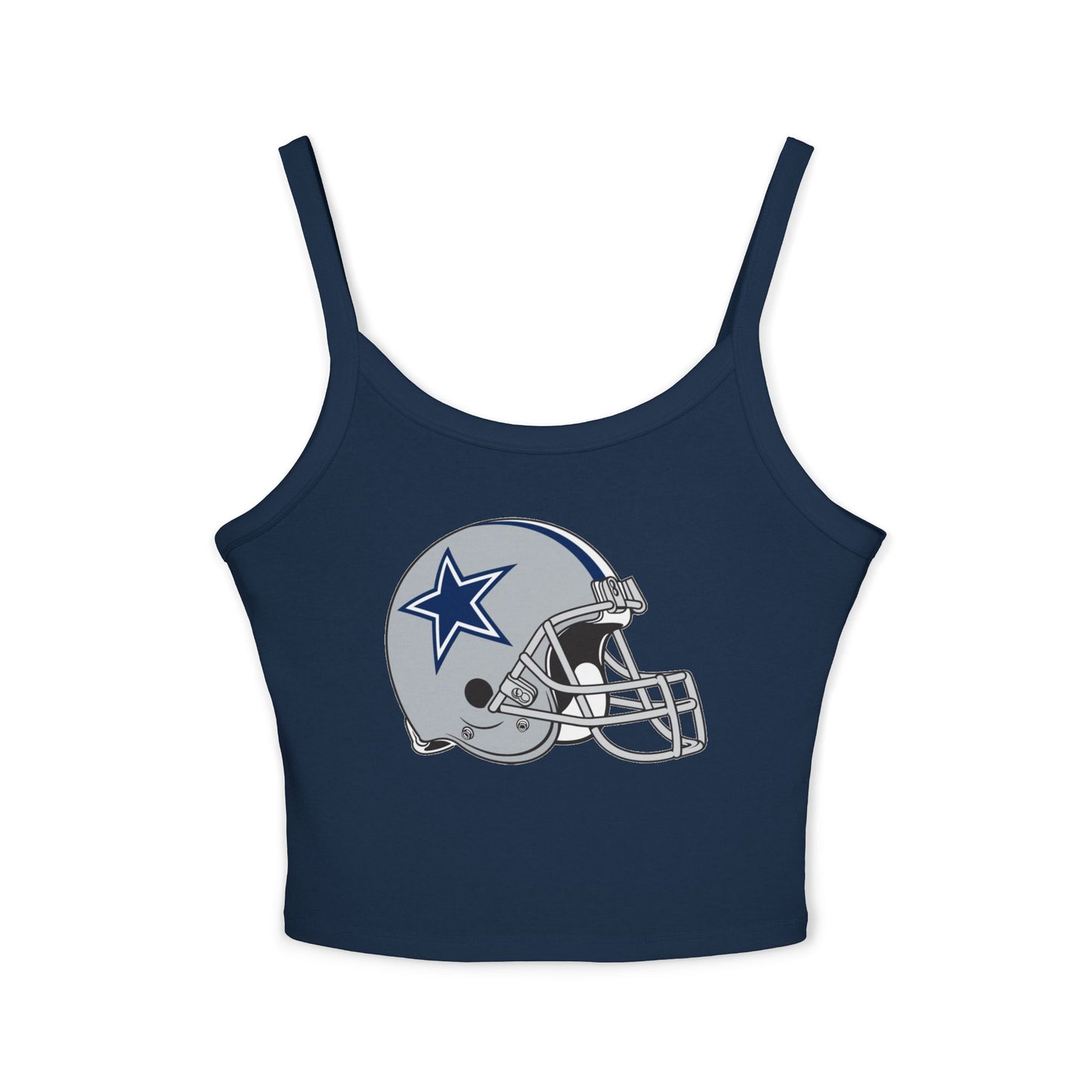 Dallas Cowboys Retro Football Helmet Tank Top — Women's Black Spaghetti Strap (Navy) 2
