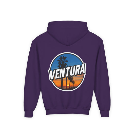 Ventura Surfer's Point Sunset Youth Hoodie — Beach Graphic (Purple)