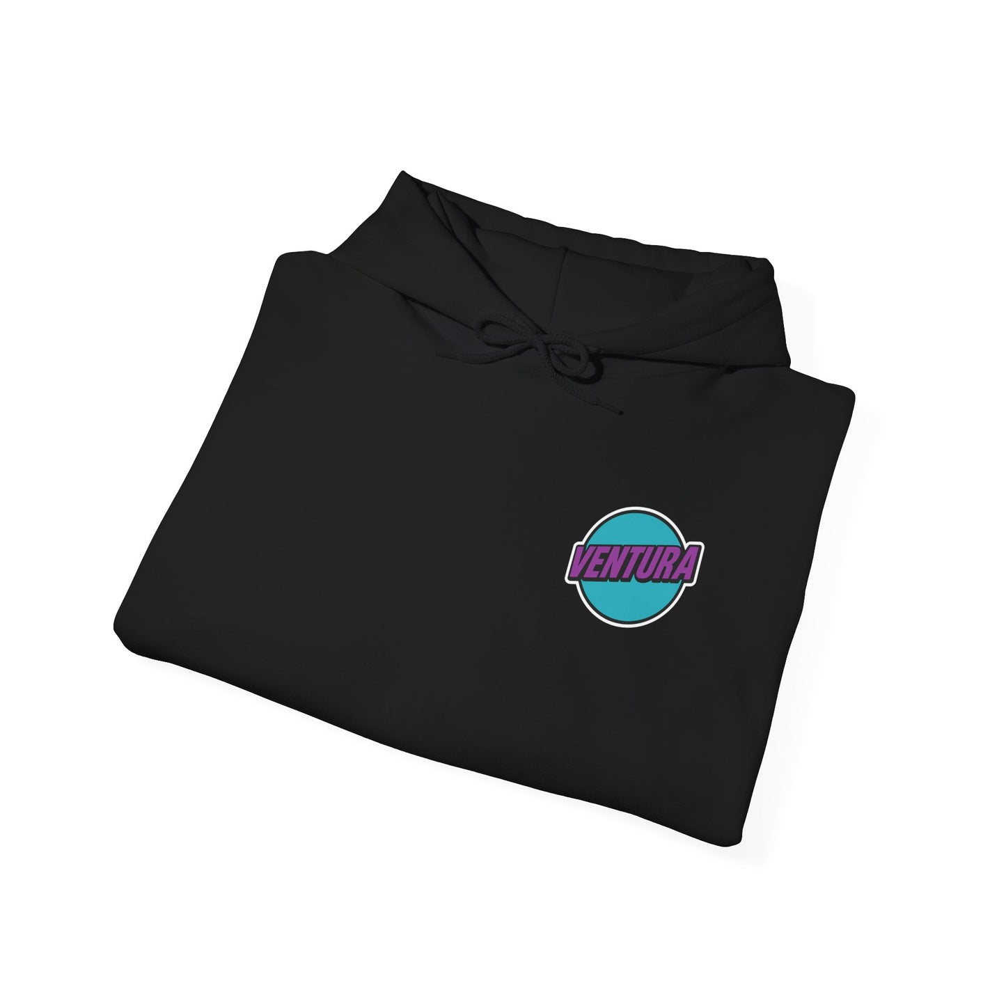 Ventura Black Hoodie, Purple Word Mark — Ventura Hoodie Black Sweatshirt