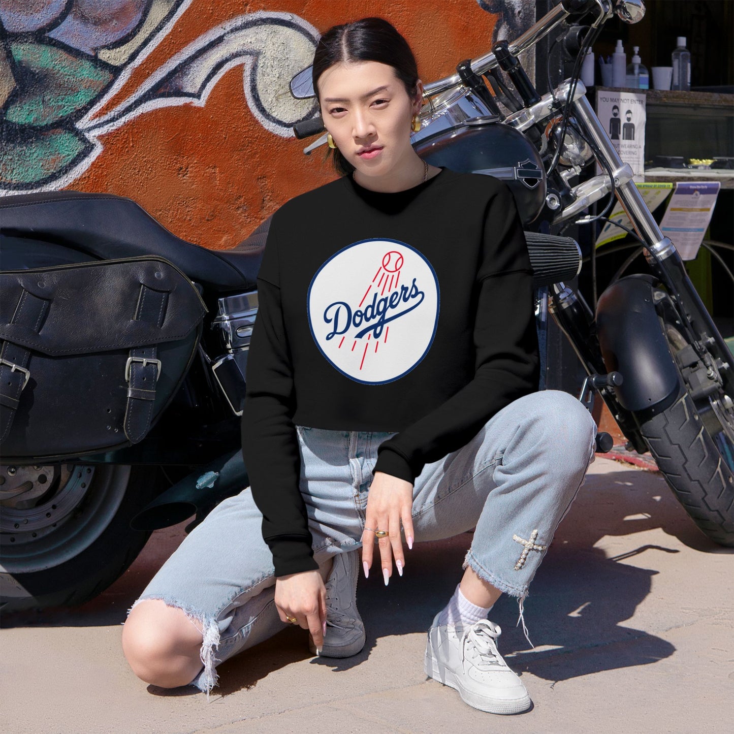 Dodgers Cropped Sweatshirt — Women's Baseball Team Pullover