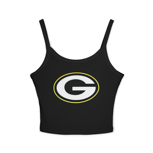 Vintage Football Helmet Tank Top — "Greenbay Packers" Retro Sports Crop (Black)