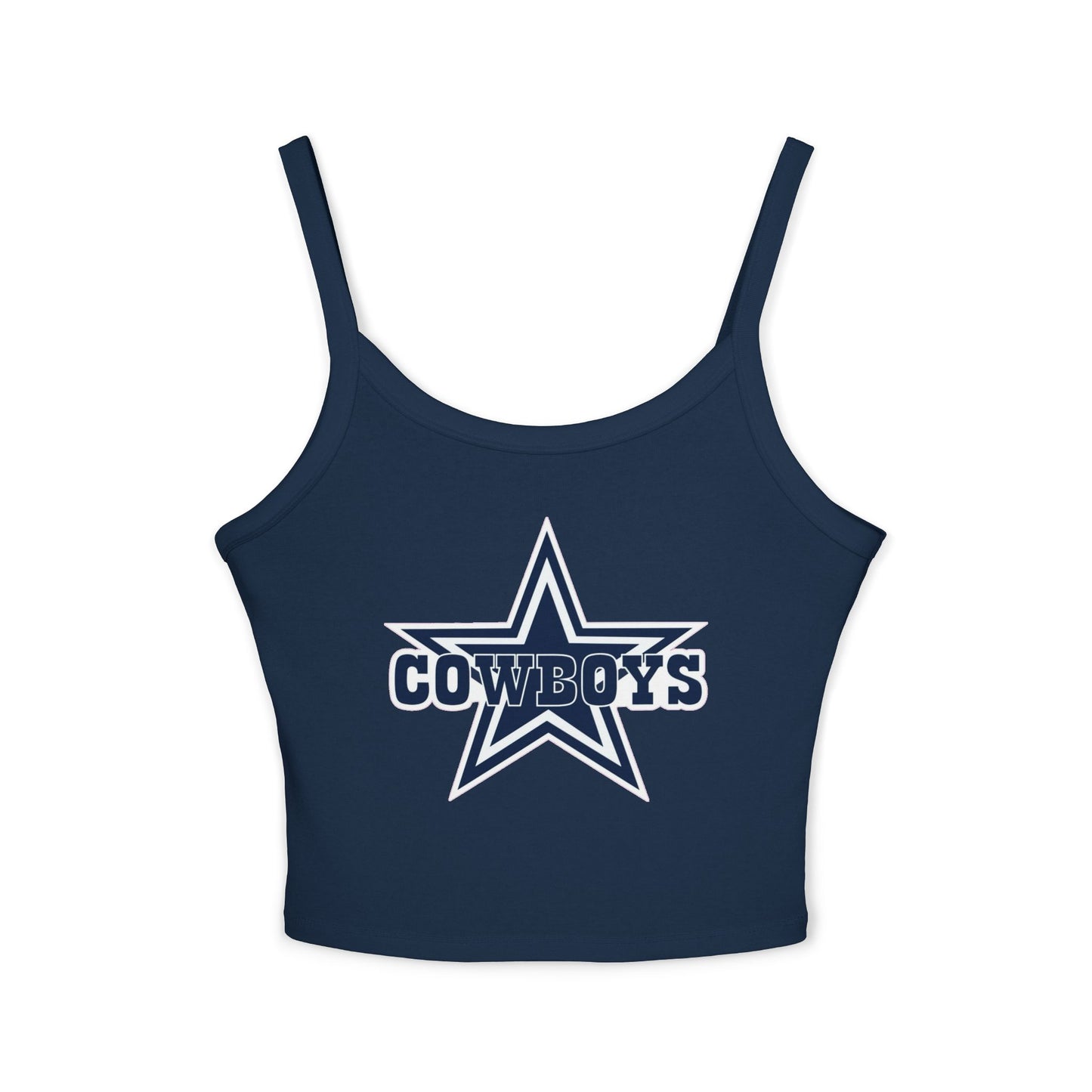 Dallas Cowboys Retro Football Helmet Tank Top — Women's Black Spaghetti Strap (Navy)