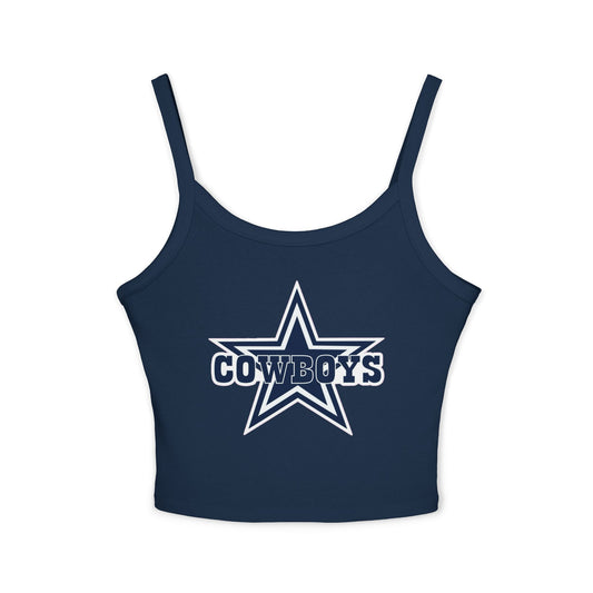 Dallas Cowboys Retro Football Helmet Tank Top — Women's Black Spaghetti Strap (Navy)