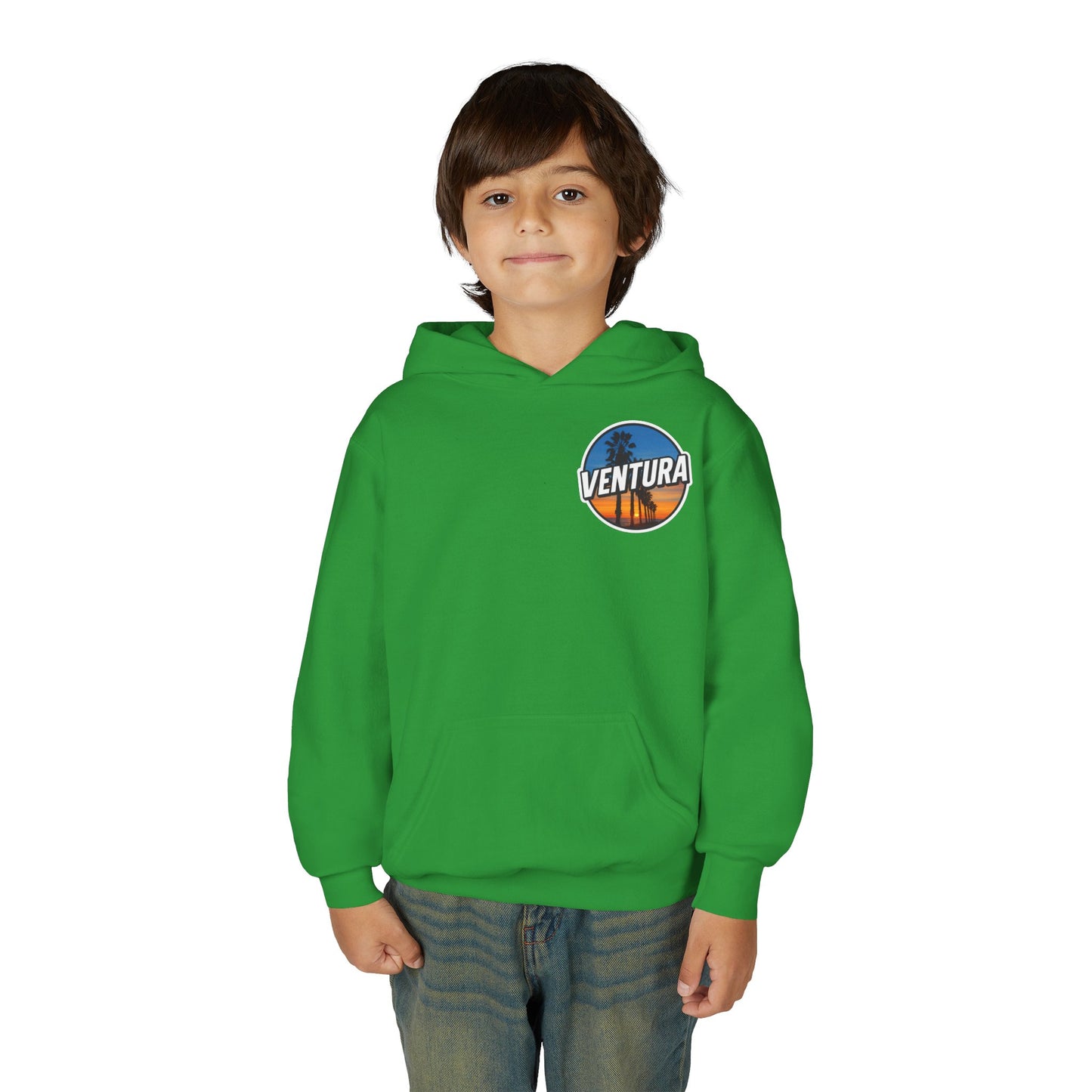 Ventura Surfer's Point Sunset Youth Hoodie — Beach Graphic (Green)