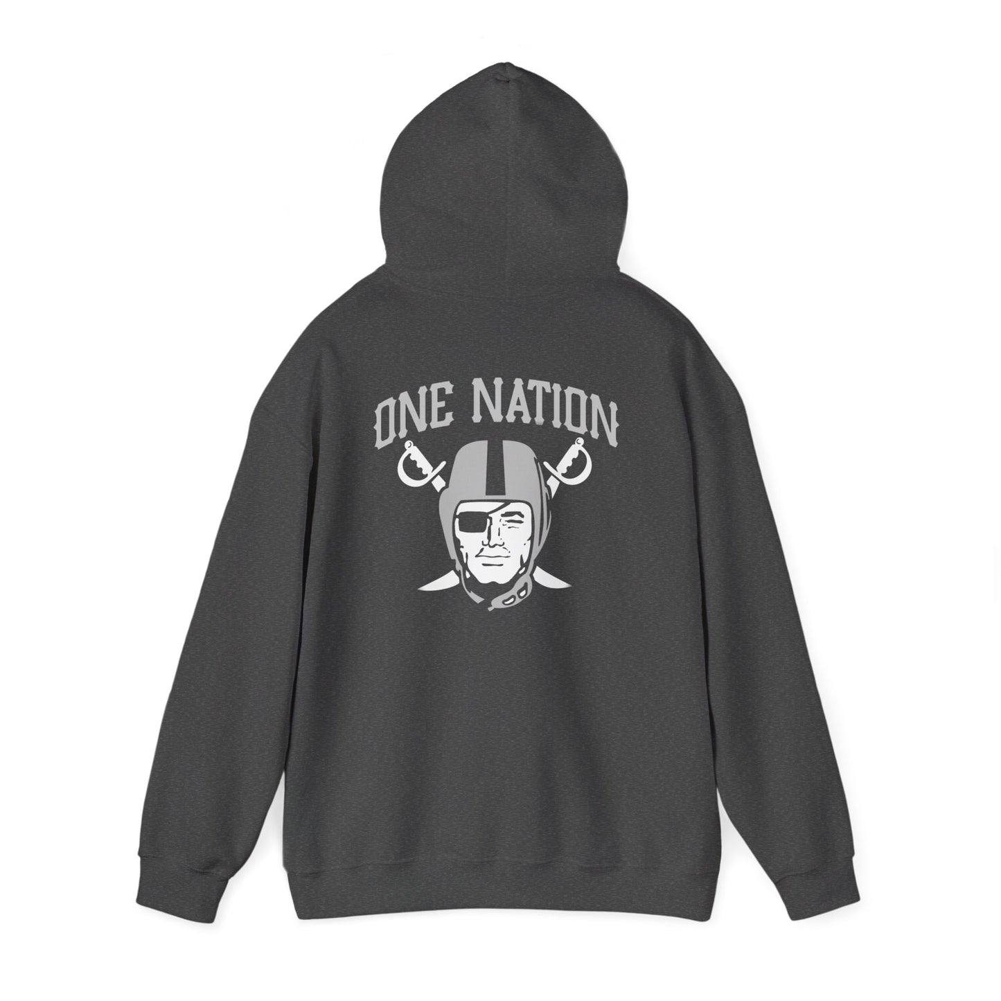 Las Vegas Raiders "One Nation" Hoodie — Team Logo Fan Sweatshirt (Dark Heather)