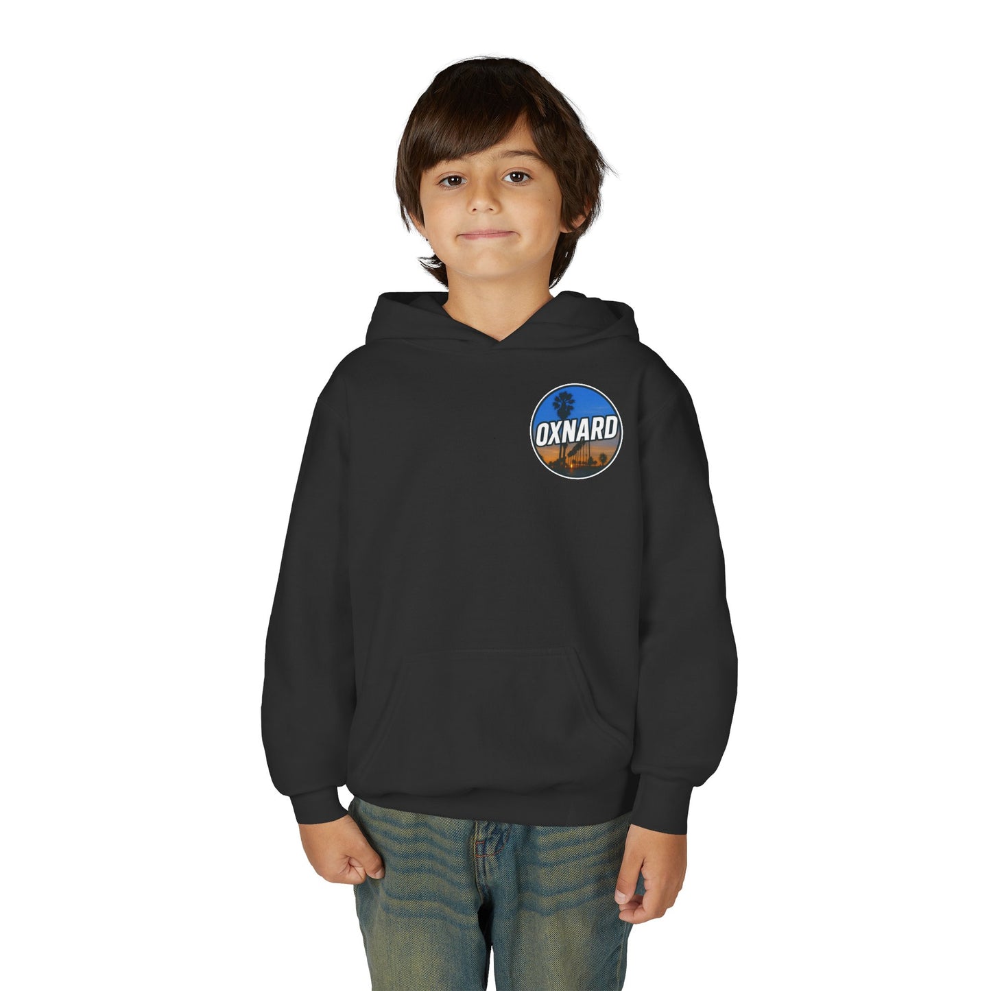 Oxnard Sunset Youth Hoodie — Beach Graphic (Black)