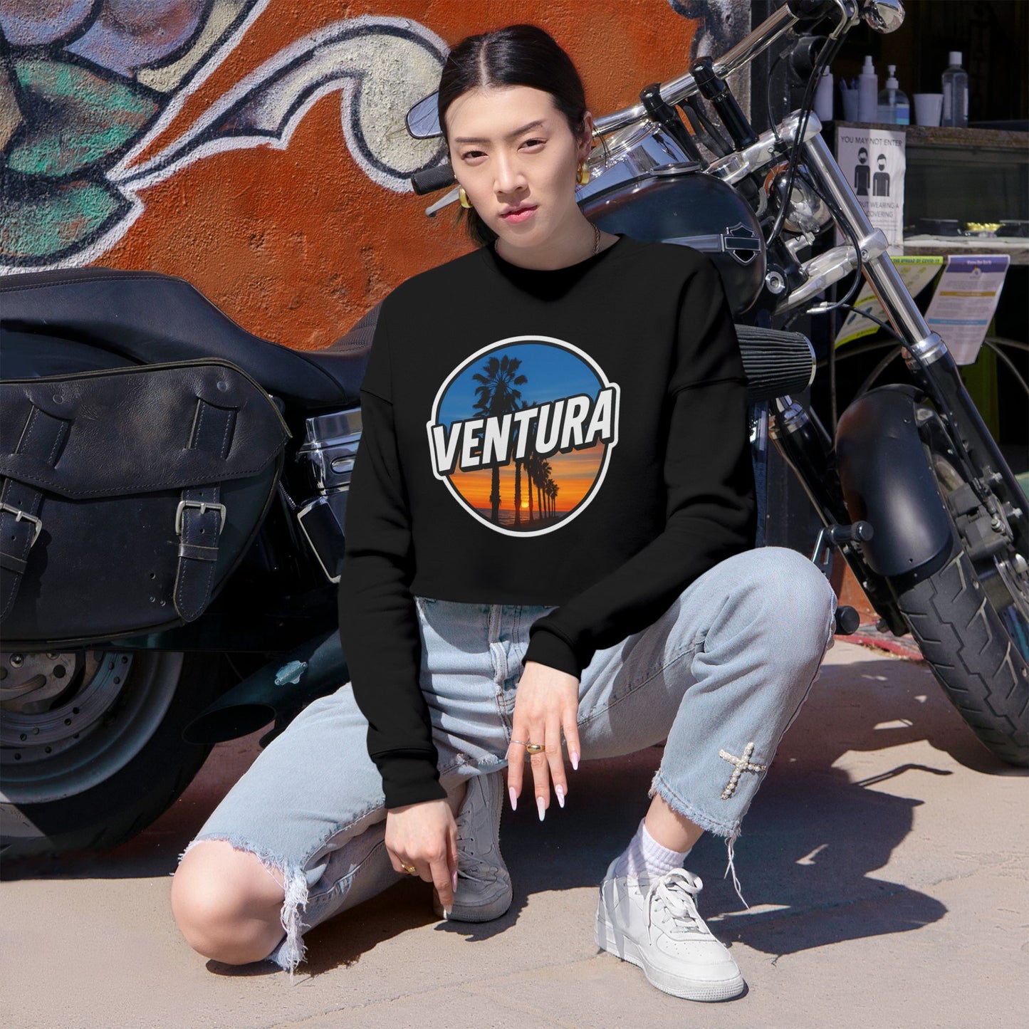 Ventura Surfer's Point Sunset Cropped Sweatshirt