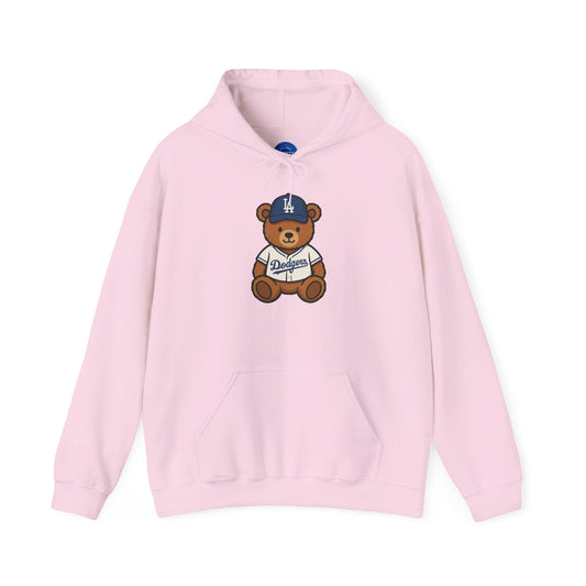 Dodgers Teddy Bear Hoodie — Light Pink Baseball Fan Sweatshirt