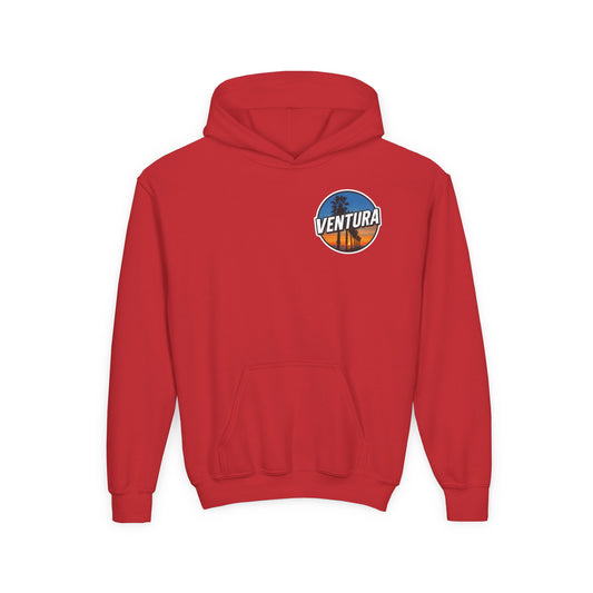 Ventura Surfer's Point Sunset Youth Hoodie — Beach Graphic (Red)