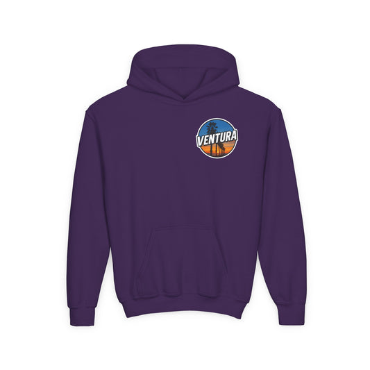 Ventura Surfer's Point Sunset Youth Hoodie — Beach Graphic (Purple)