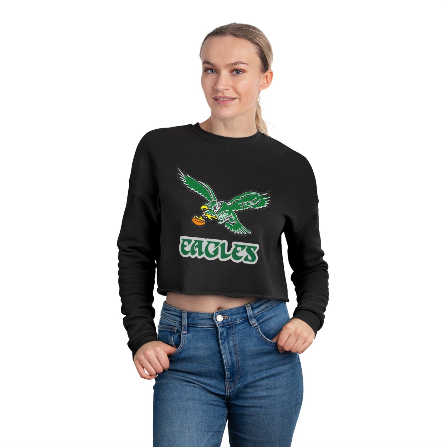 Eagles Cropped Sweatshirt — Vintage Green Flying Eagle Graphic