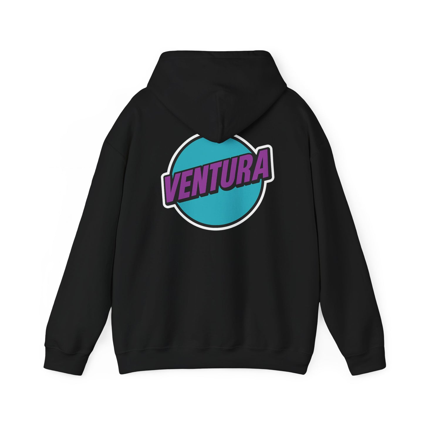 Ventura Black Hoodie, Purple Word Mark — Ventura Hoodie Black Sweatshirt